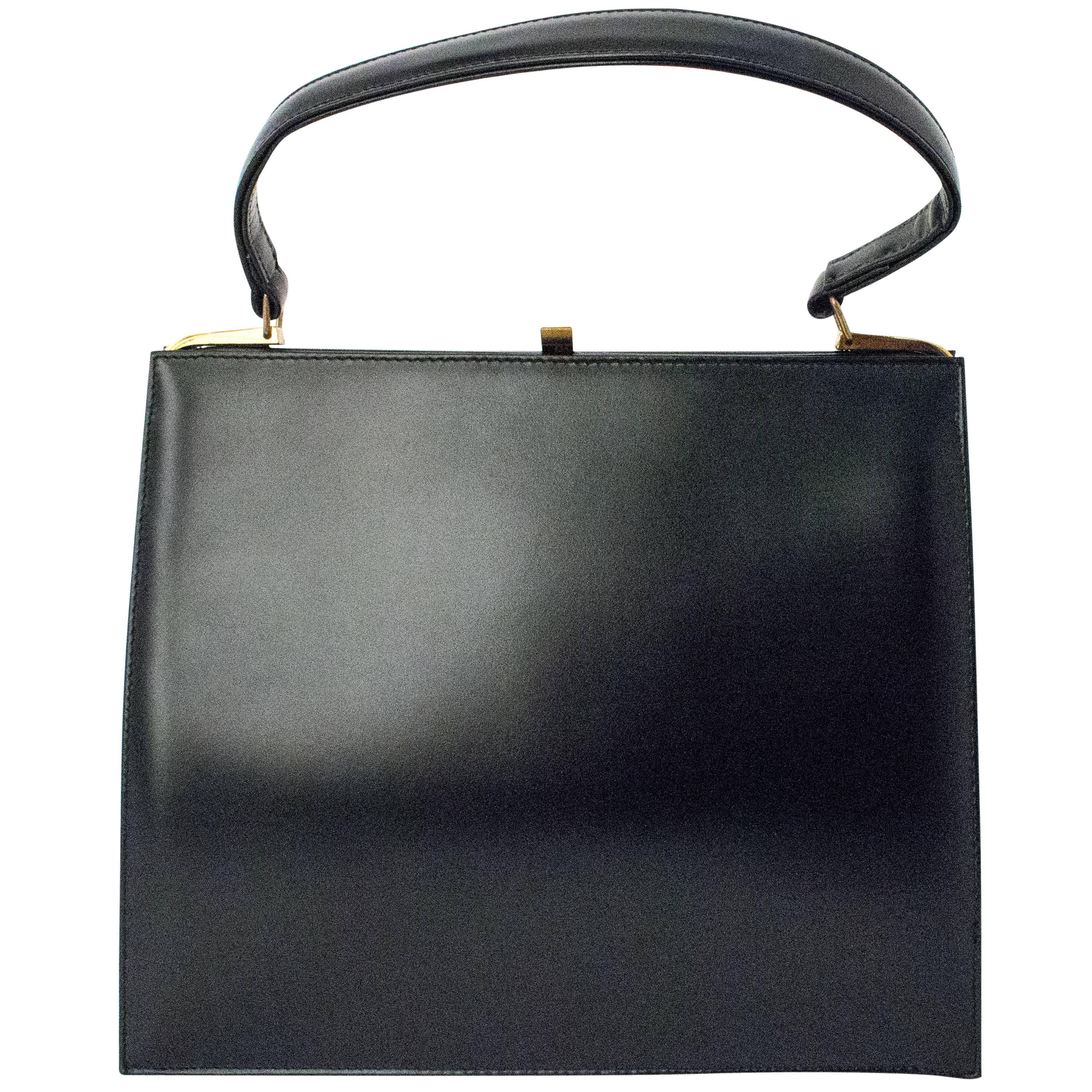 50s Dofan Black Leather Handbag