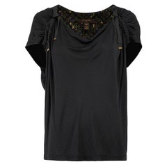 Louis Vuitton Black Ribbon Ruched Shoulder Top Size M