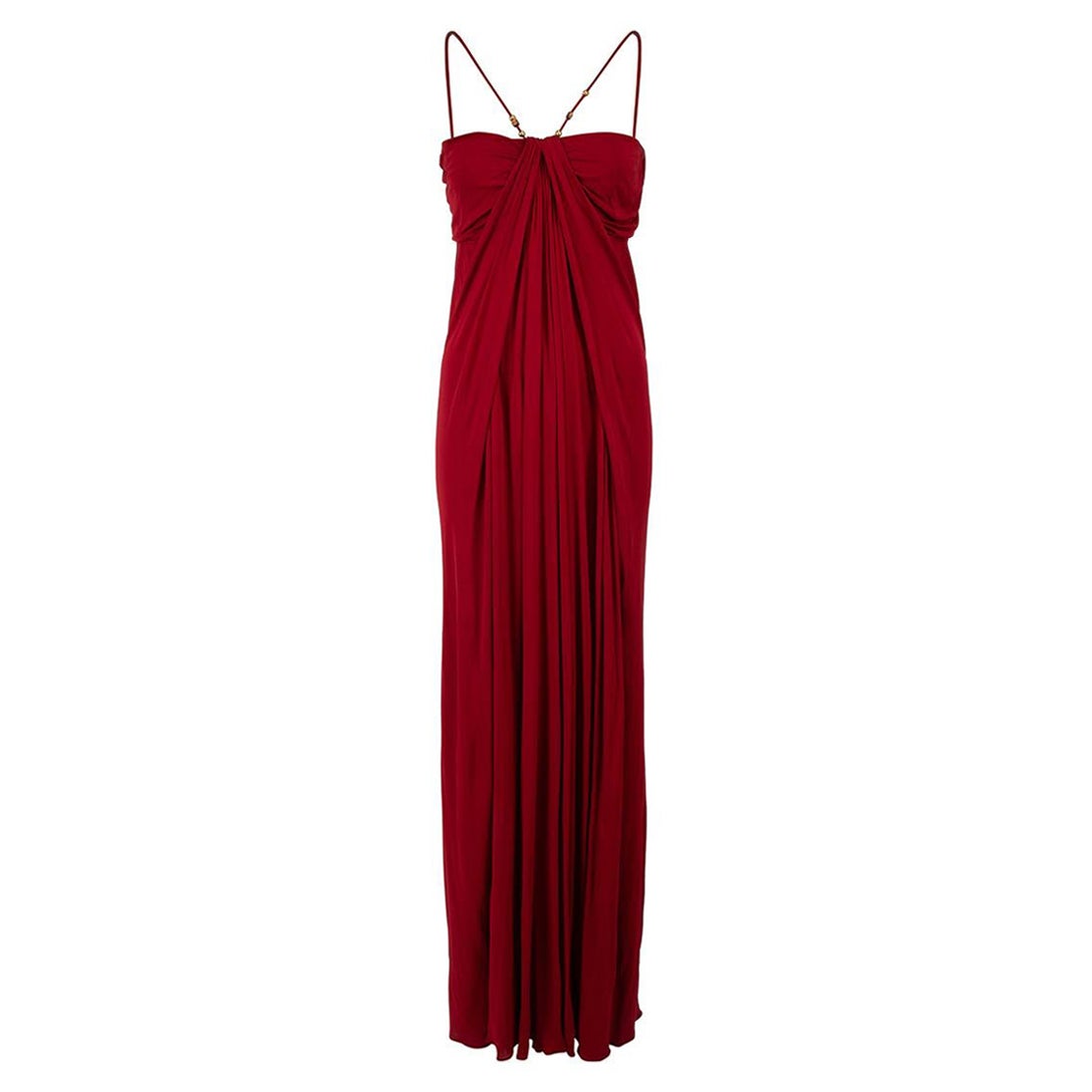 Gucci Red Sleeveless Draped Maxi Dress Size M For Sale
