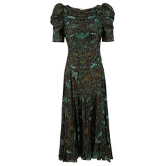 Ulla Johnson Green Printed Metallic Thread Midi Dress Size XS