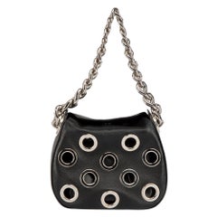 Used Prada Black Vitello Daino Grommet Chain Shoulder Bag