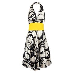 Max Mara White Silk Abstract Print Puffball Dress Size S