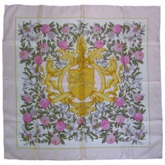 Retro Burberry's Regal Lions Silk Floral Scarf c 1990