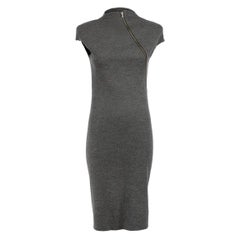 Used Helmut Lang Grey Wool Zip Knee Length Dress Size S