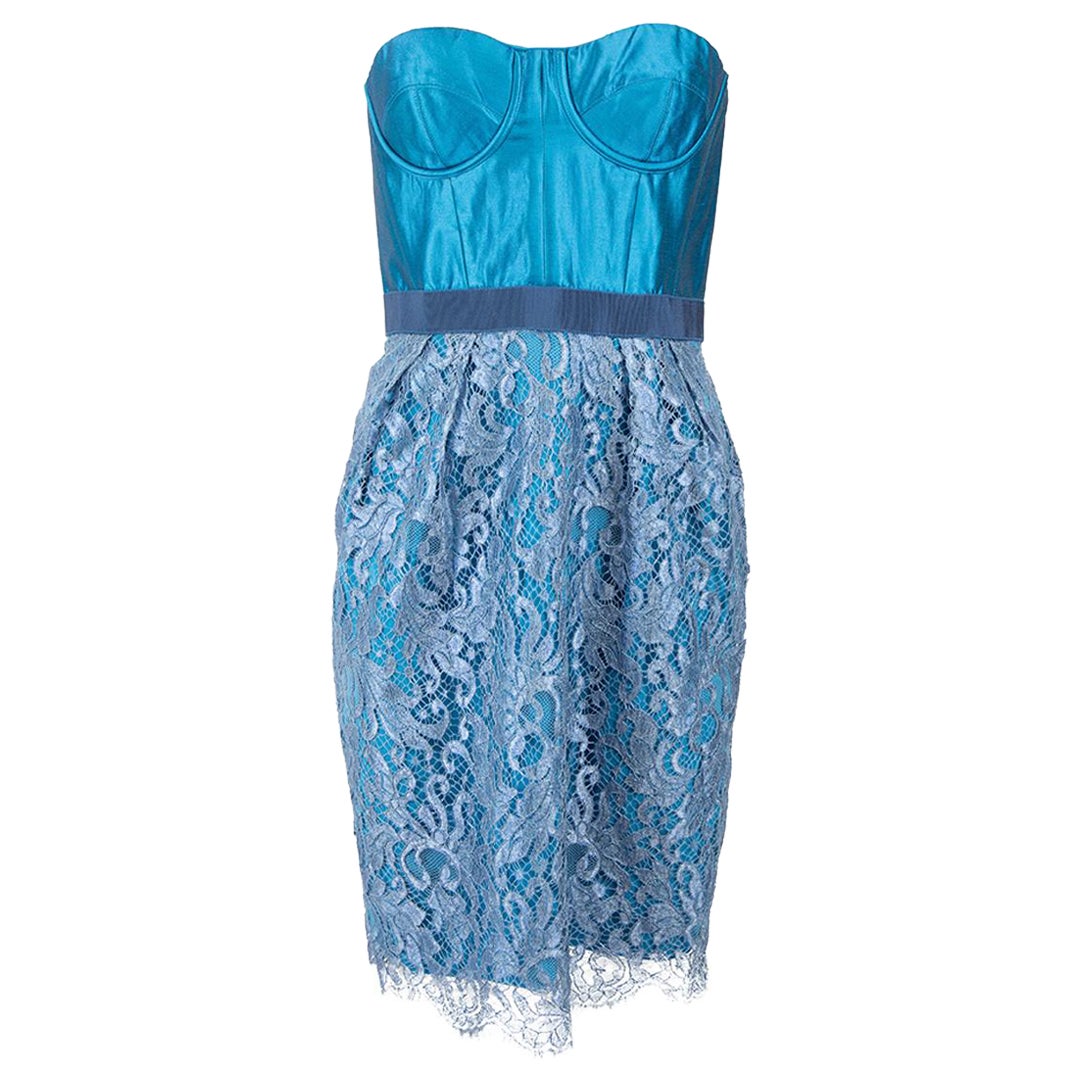 Matthew Williamson Blue Strapless Lace Mini Dress Size M