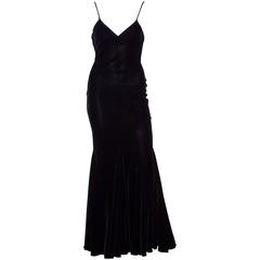 Femme Fatale 1990's Severin Black Bias Cut Slinky Velvet Dress