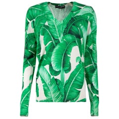 Dolce & Gabbana Green Silk Leaf Print Knit Jumper Size XS