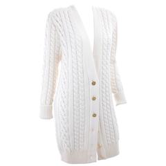 Vintage CHANEL Pearl Encrusted Cable Knit Cardigan in Creme sz.Large