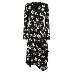 Used Proenza Schouler Black Floral Belted Midi Dress Size S