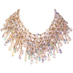 Cascading 1980's Multi Strand Crystal Chandelier Necklace