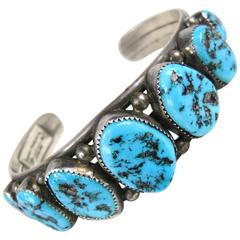 Sleeping Beauty Sterling Silver Native American Navajo Turquoise Cuff Bracele 12