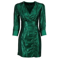 Maje Green Metallic V-Neck Mini Dress Size S