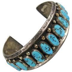 Vintage Large Sleeping Beauty Sterling Silver Navajo Turqouise Cuff Bracelet