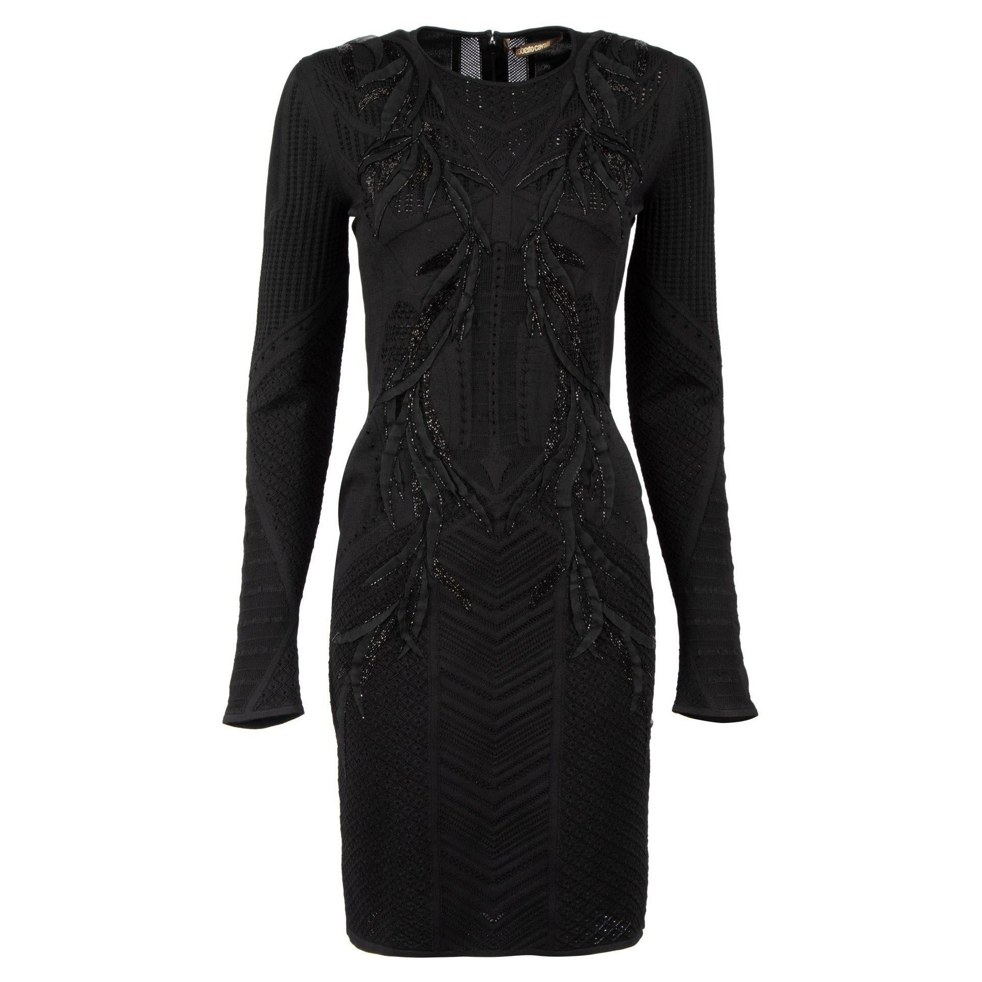 Roberto Cavalli Black Embellished Knit Bodycon Dress Size M For Sale