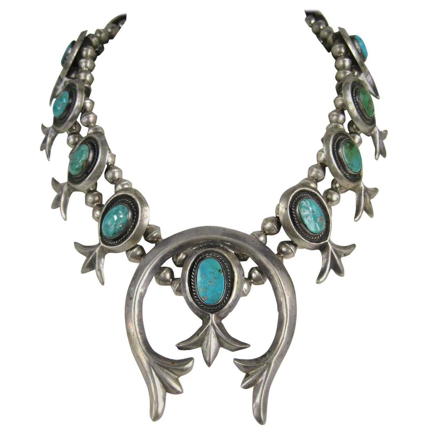 Old Pawn Native American Sterling silver Squash Blossom Turquoise