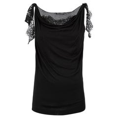 Dolce & Gabbana Black Cowl Neck Lace Trim Tank Top Size XS