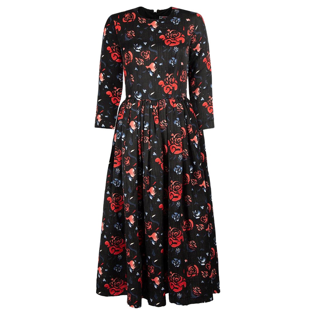 MSGM Black Textured Flower Print Midi Dress Size S For Sale