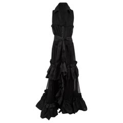 Carolina Herrera Black Silk Ruffled Maxi Dress Size M