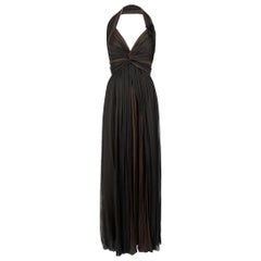 Paule Ka Black Silk Pleat Halterneck Maxi Dress Size M