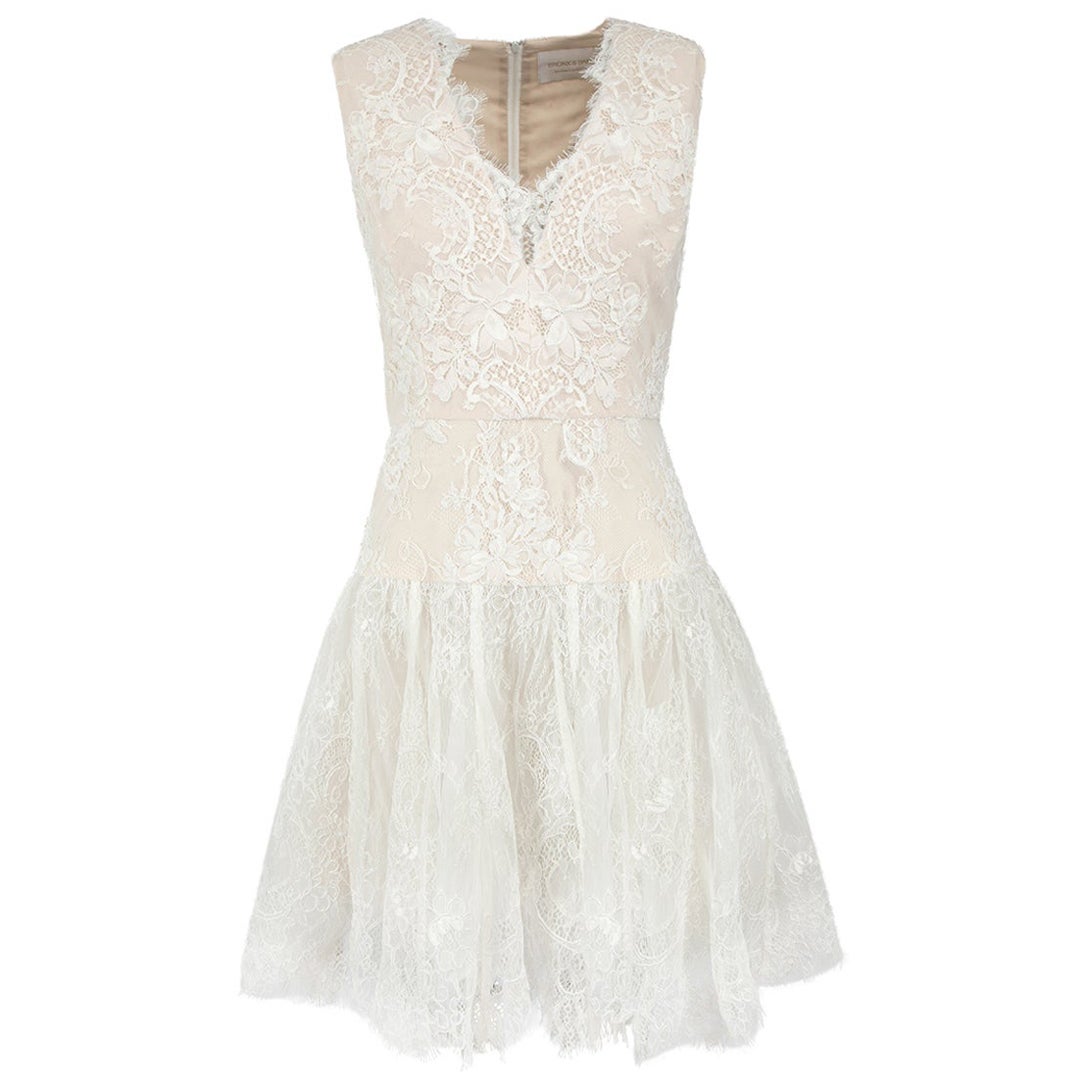 Bronx and Banco White Lace Drop Waist Mini Dress Size XS
