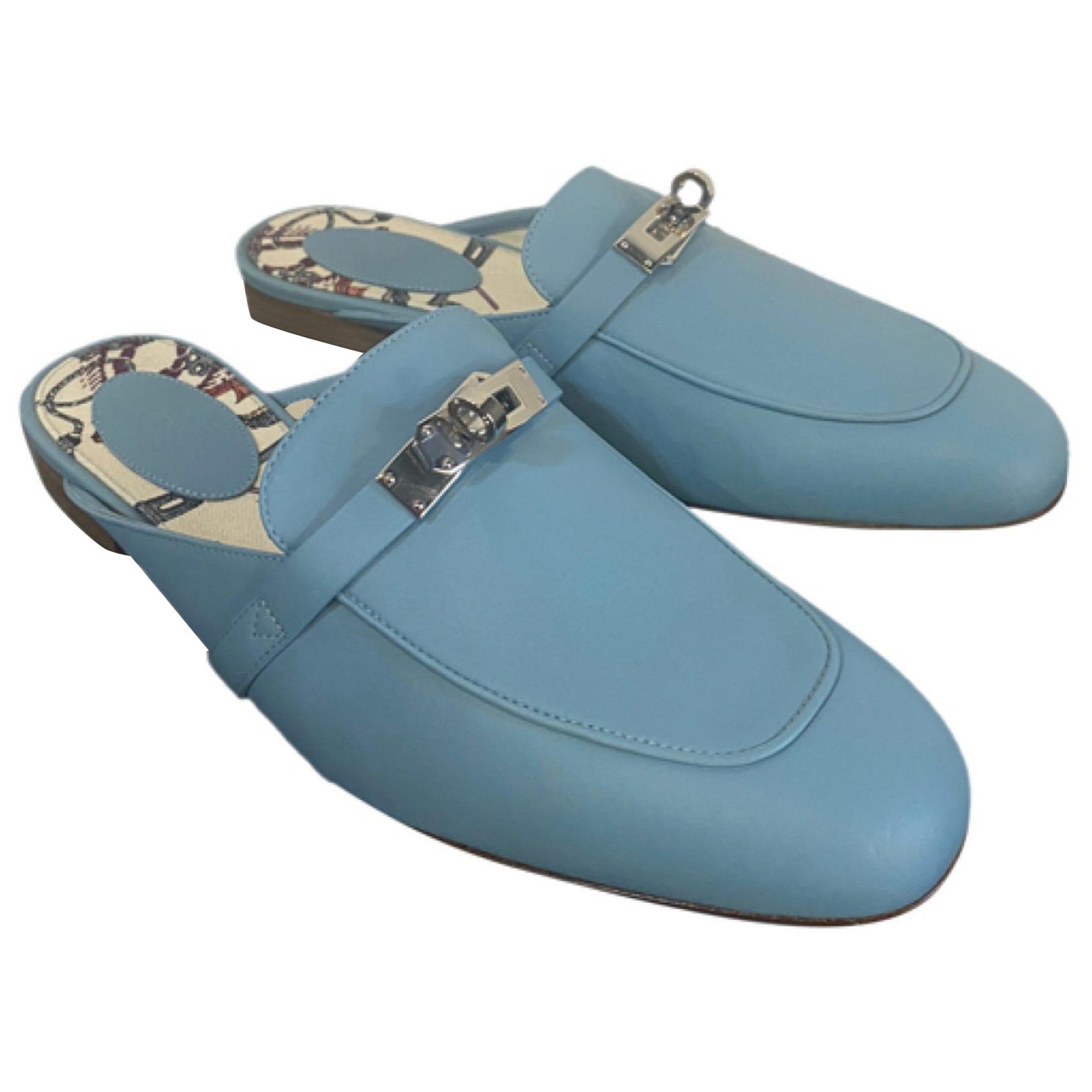 Hermes Oz light Blue leather Slippers