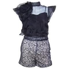 Vintage Fun & Flirty 1990's Valentino Black Organza & Lace Romper