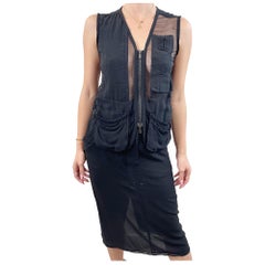 Yves Saint Laurent Tom Ford Spring 2002 Runway Black Silk Vest Top + Skirt YSL