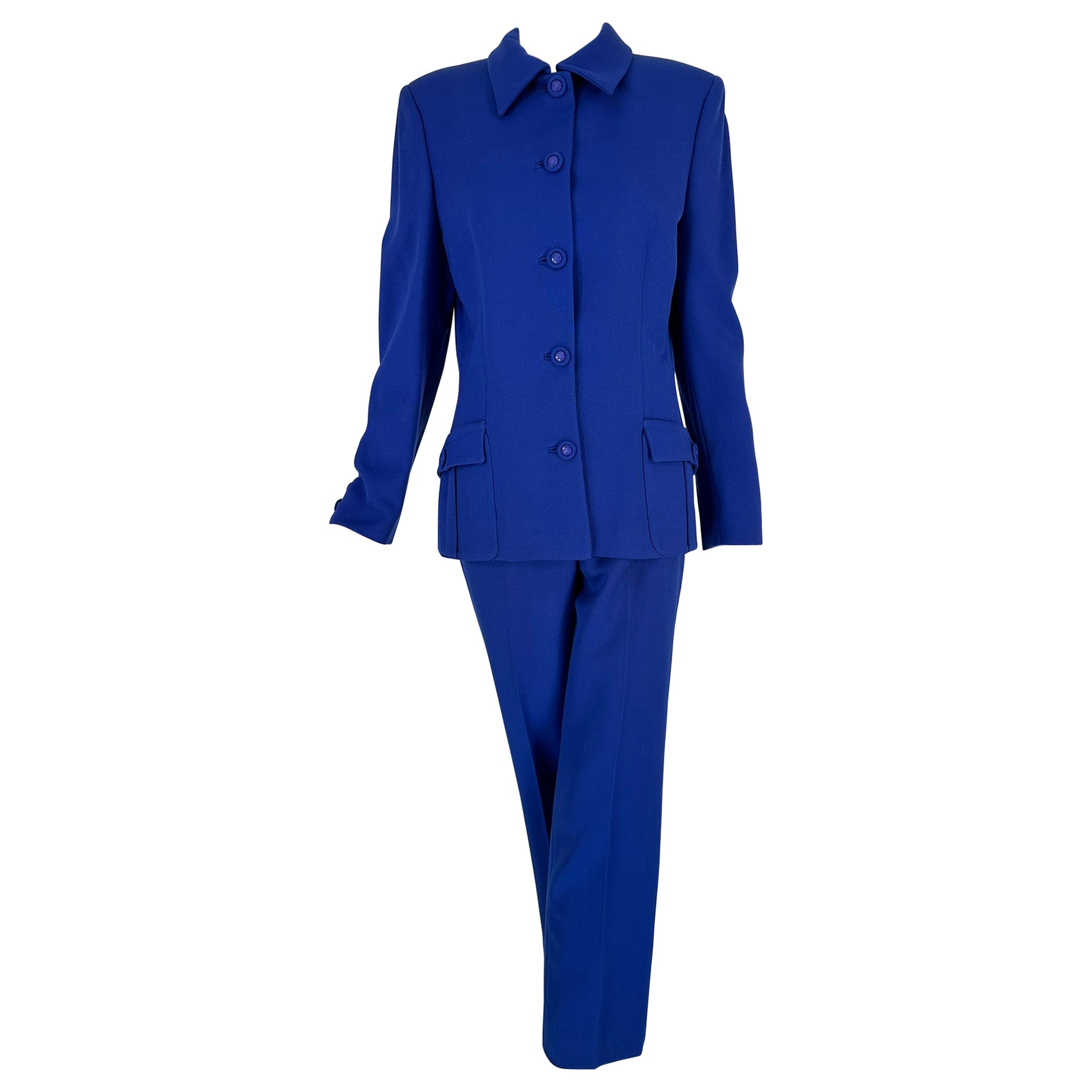 Gianni Versace Couture F/W 1995 Royal Blue Wool Pant Suit  For Sale