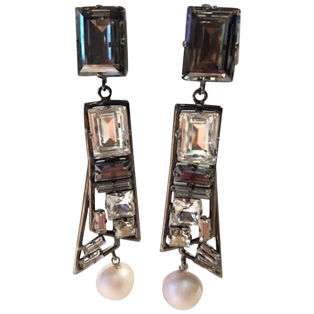 Philippe Ferrandis Glass Pearl & Swarovski Crystal Clip Earrings