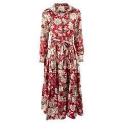 La DoubleJ Red Silk Floral Print Midi Dress Size S
