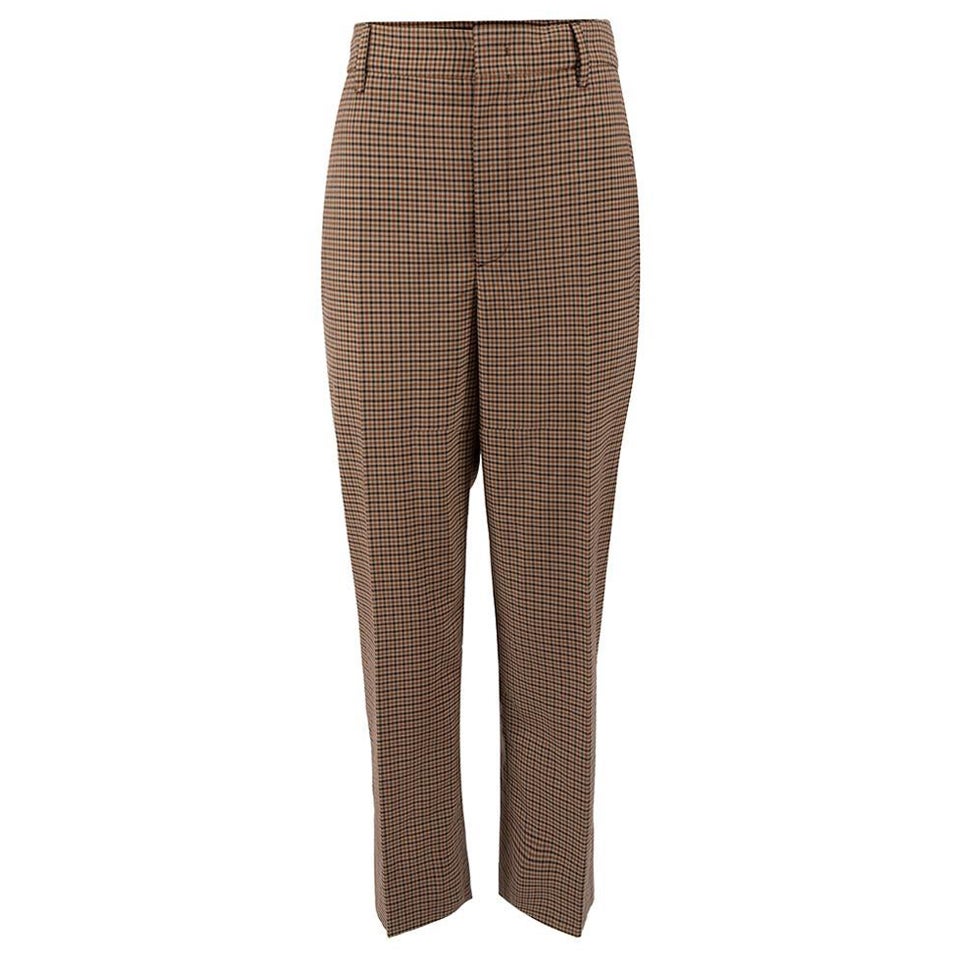 Prada Brown Checked Straight Leg Trousers Size L For Sale