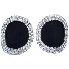 C.1970 Rhinestone Encrusted Black Fabric Shoe Clips 7