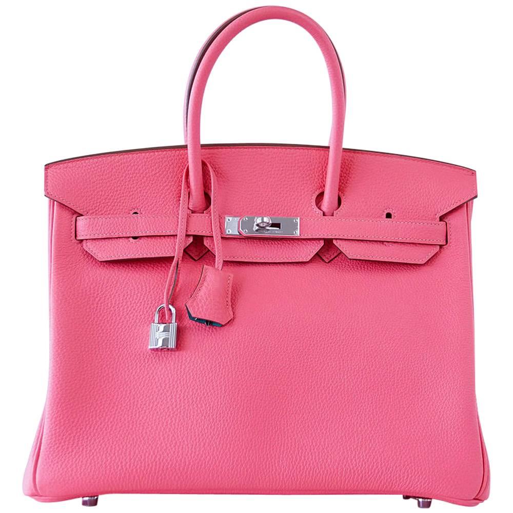 Hermes Birkin 35 Bag HSS Rose Lipstick Blue Paon Palladium Togo  