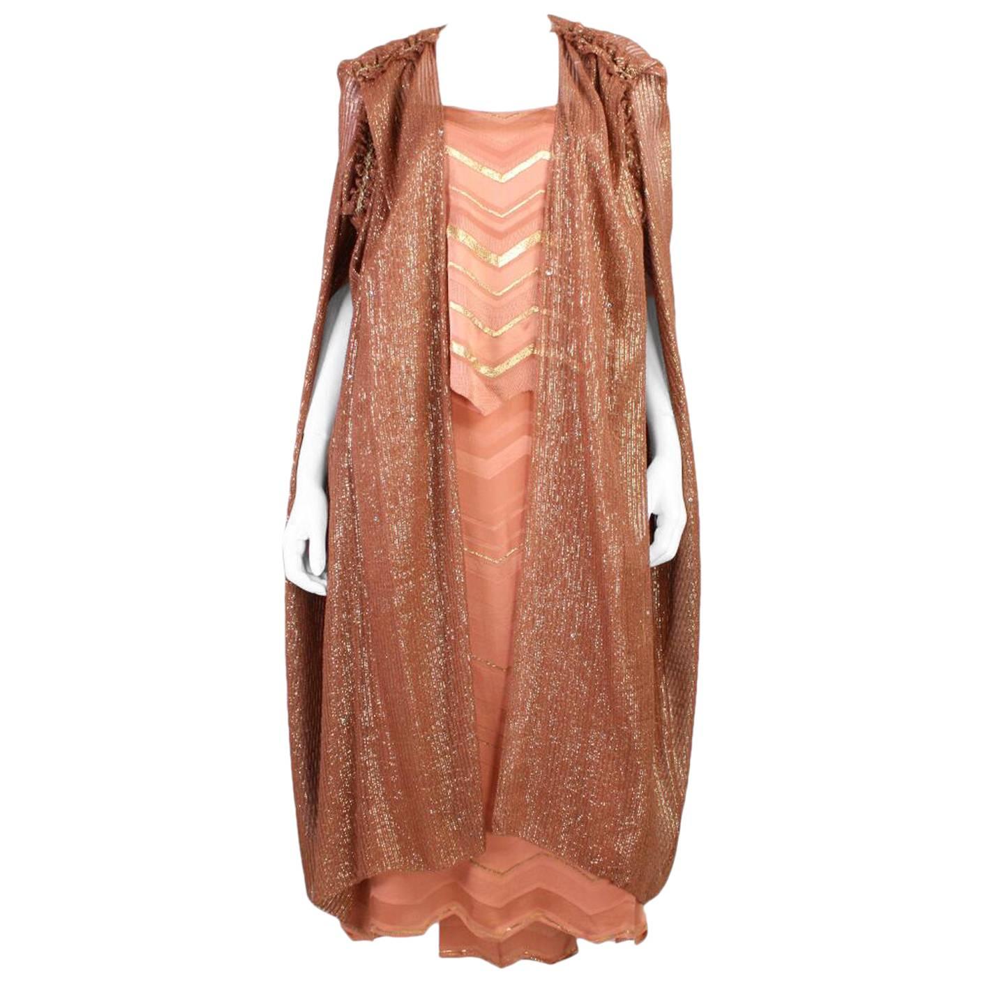 1980's Holly's Harp Metallic Dress and Cocoon Coat