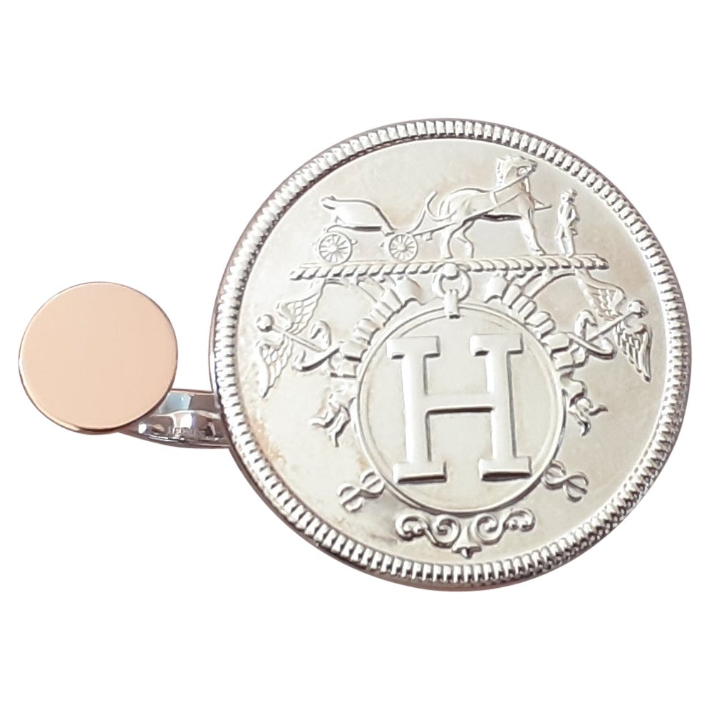 Hermès Ex Libris Ring MM in Silver and Rose Gold Size 52 For Sale