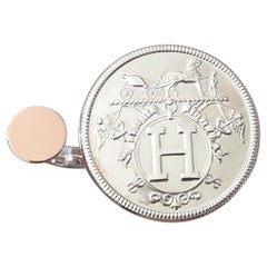 Hermès Ex Libris Ring MM in Silver and Rose Gold Size 52