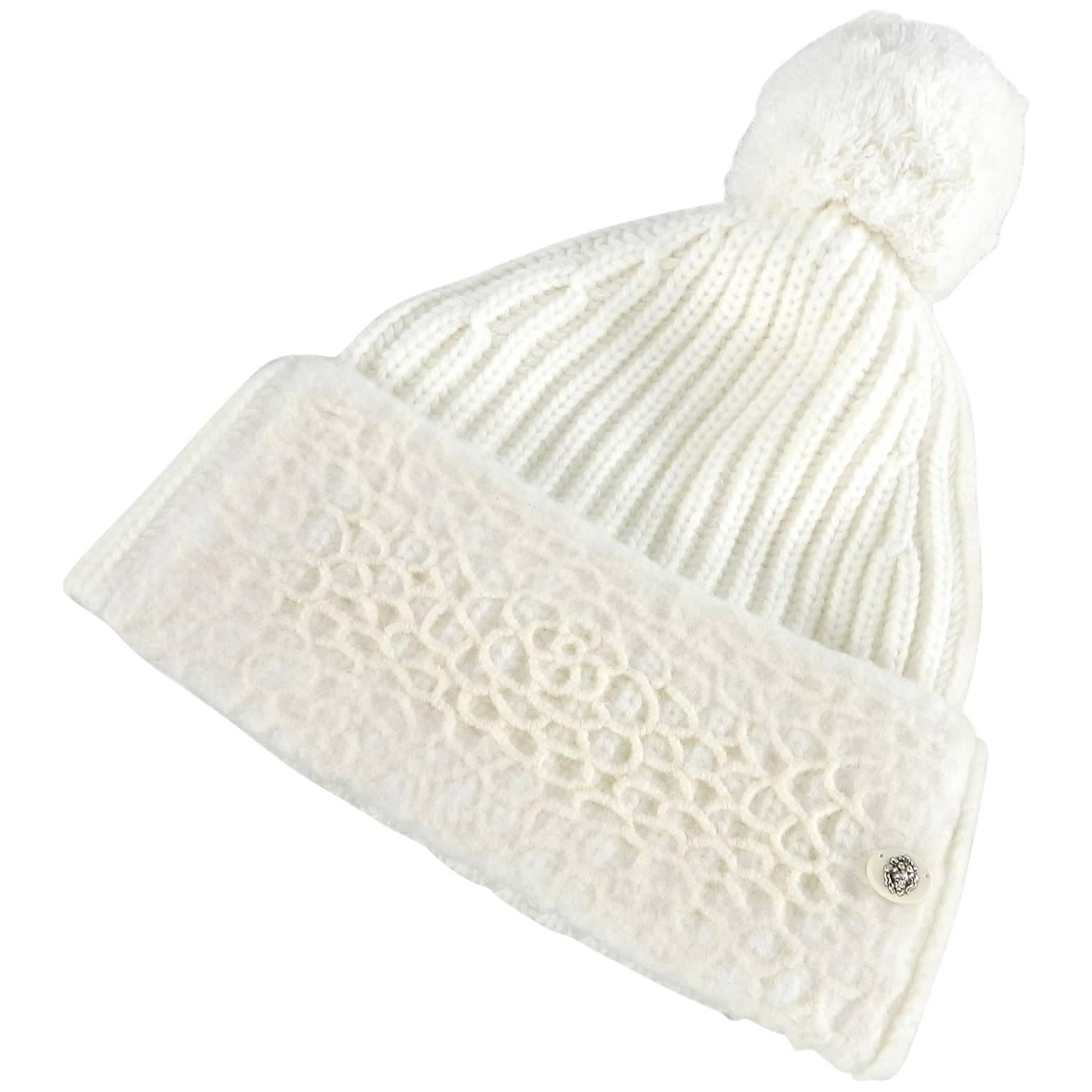 Chanel Winter White Knit Toque Hat - Cashmere
