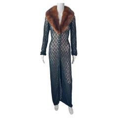 Dolce & Gabbana S/S 1997 Sable Fur Collar Sheer Knit Black Cardigan Coat Dress