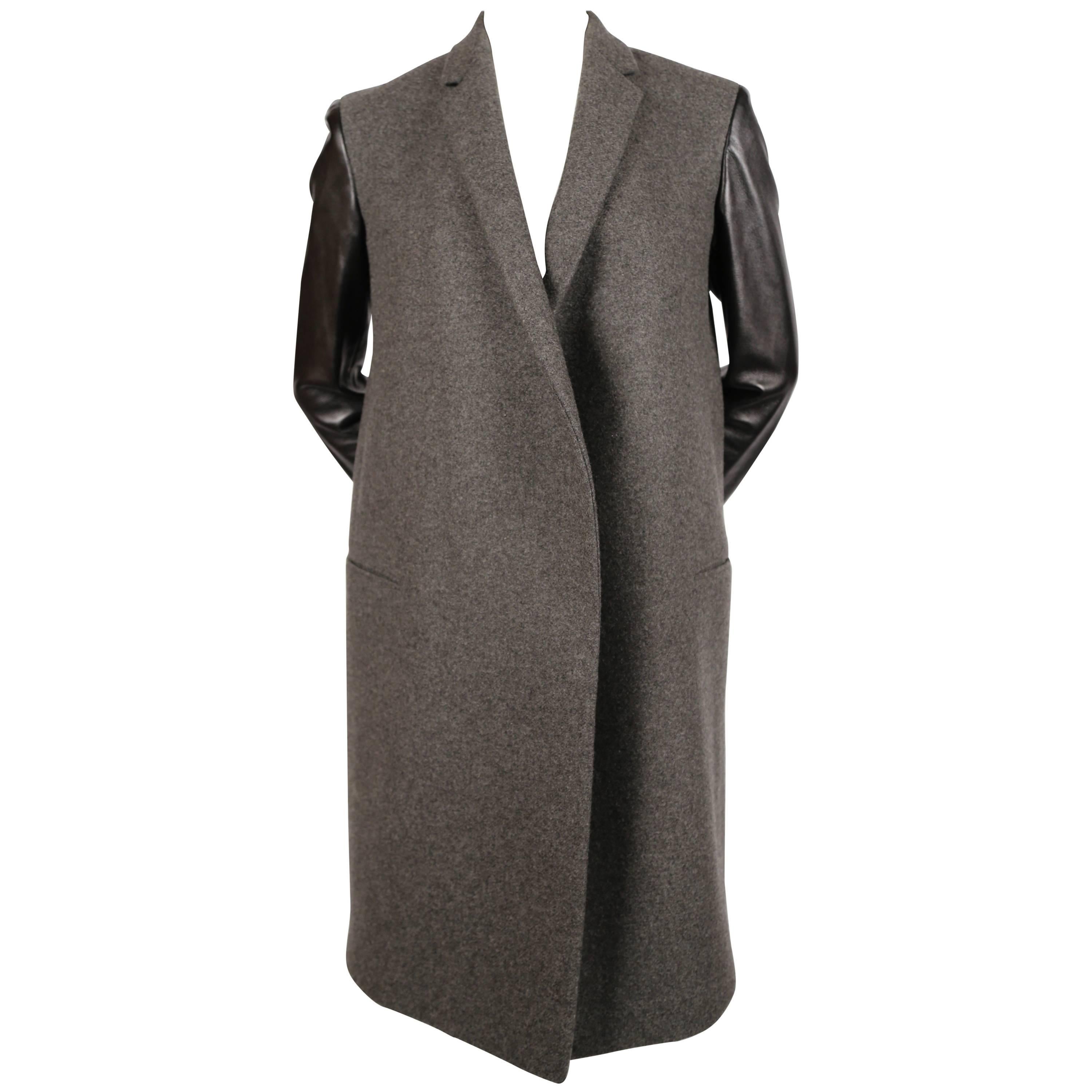 Celine by Phoebe Philo charcoal grey black leather sleeve crombie coat
