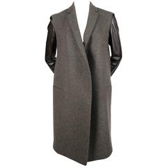 Celine by Phoebe Philo charcoal grey black leather sleeve crombie coat 