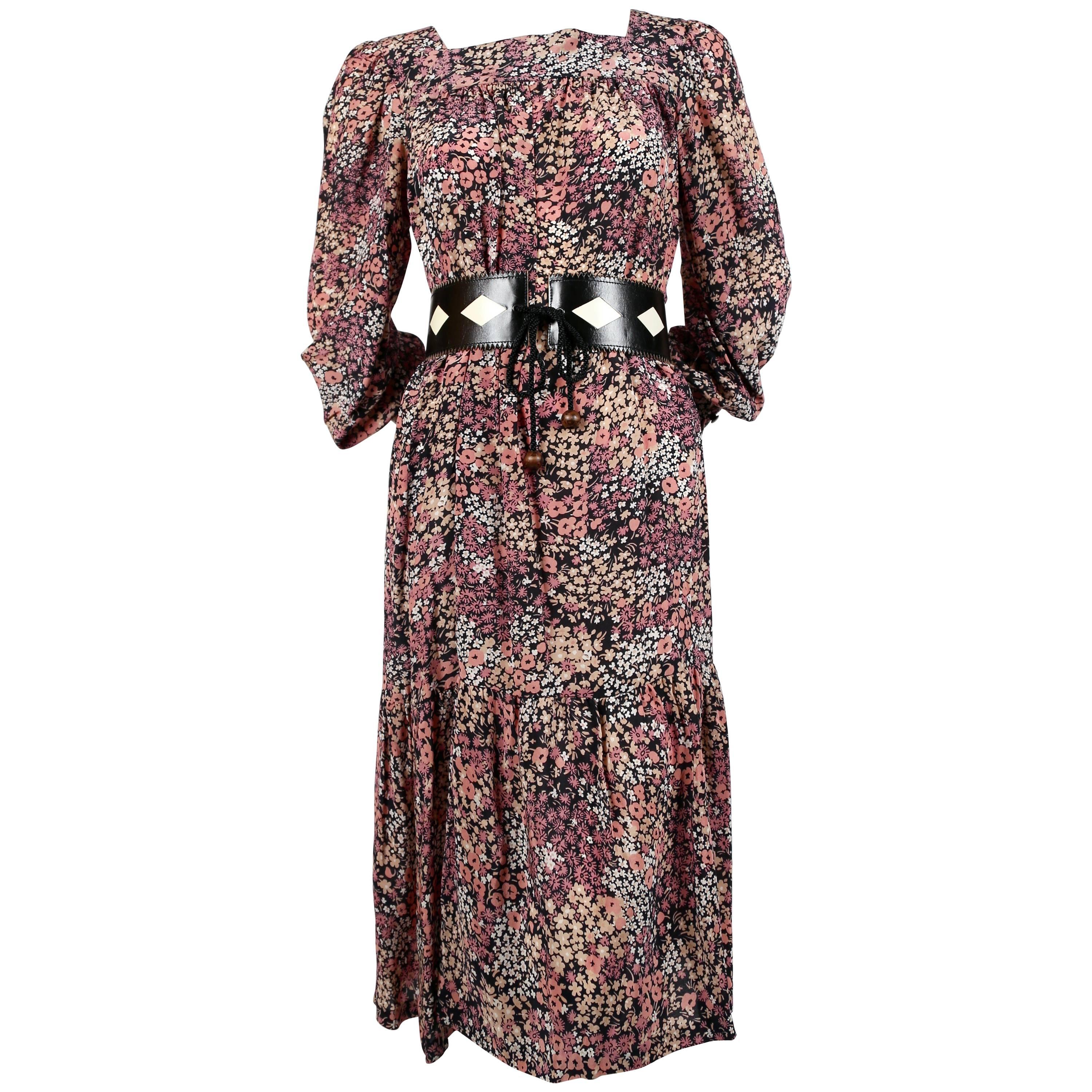 1970's SAINT LAURENT floral printed silk peasant dress