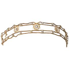 20s Flapper Headband Crystal Gold Lamé 