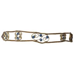 20s Flapper Headband Blue Crystal Gold Lamé 5