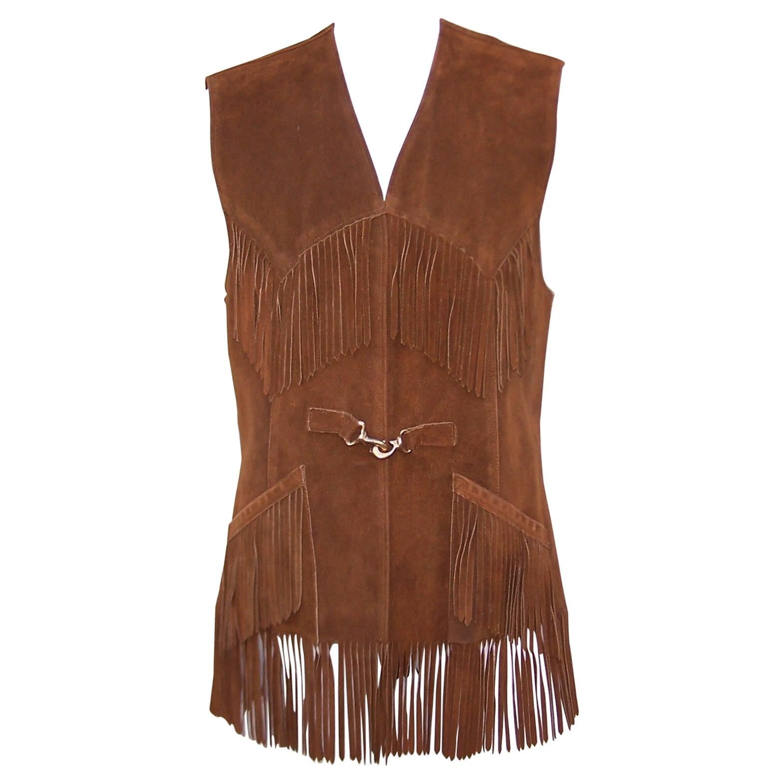 Boho C.1970 Suede Fringe Saks Fifth Avenue Western Style Vest