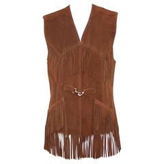 Vintage Boho C.1970 Suede Fringe Saks Fifth Avenue Western Style Vest