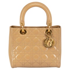Dior Beige Patent Leather Medium Lady Dior Bag