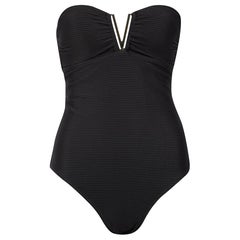 Heidi Klein Black Ribbed Hardware Detail Swimsuit Size S