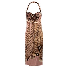 Roberto Cavalli Feather Print Silk Midi Dress Size S
