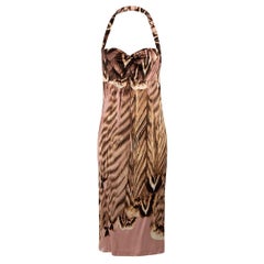 Roberto Cavalli - Robe midi en soie imprimée de plumes, taille S