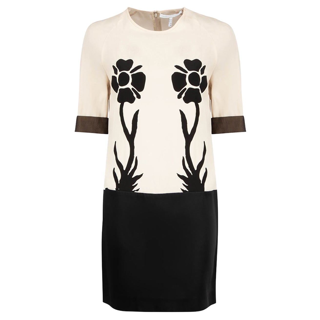 Victoria Beckham Beige Silk Floral Applique Dress Size S For Sale